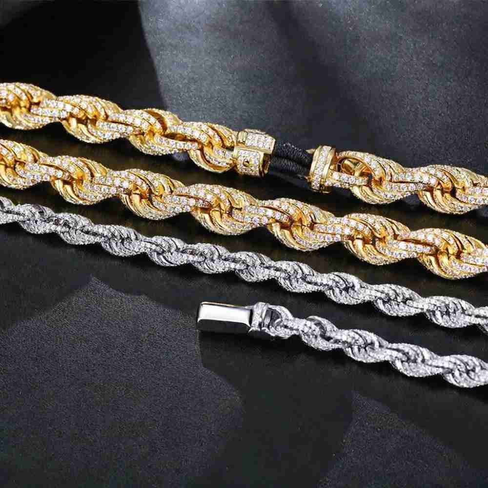 Luxury 8mm 12mm Moissanite Setting Rope Chain 925 Sterling Silver Chain Hiphop Iced Out Bling Cuban Chain