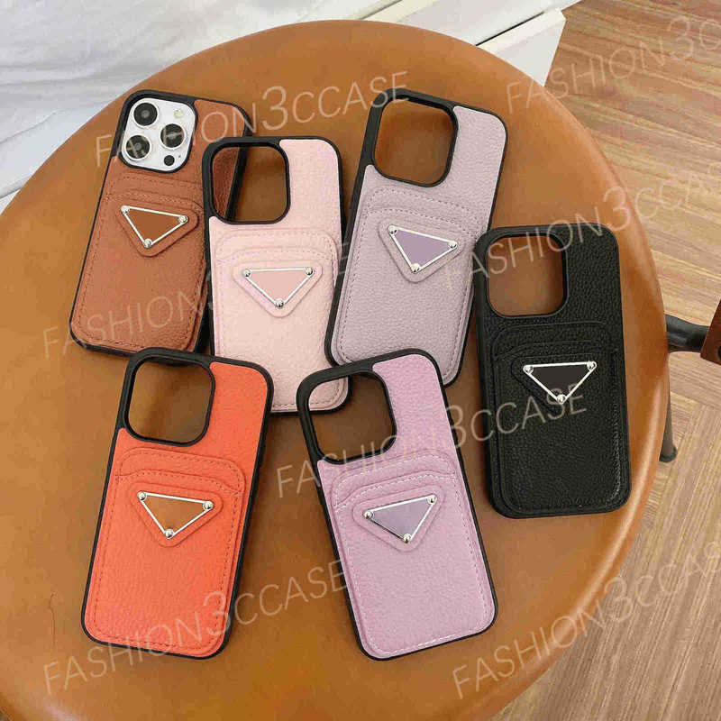 phone Cases designer For iPhone 17 Pro Max case 16pro 15 Plus 14 Pro 13 12 11 Suitable phone case lychee pattern card insertion phone case trendy brand cover