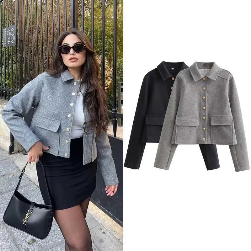 HXAO Womens Black Jacket Wool Blends Coats Cropped Bomber Jacket Autumn Winter Demiseason Crop Jacket Outerwears Z250918