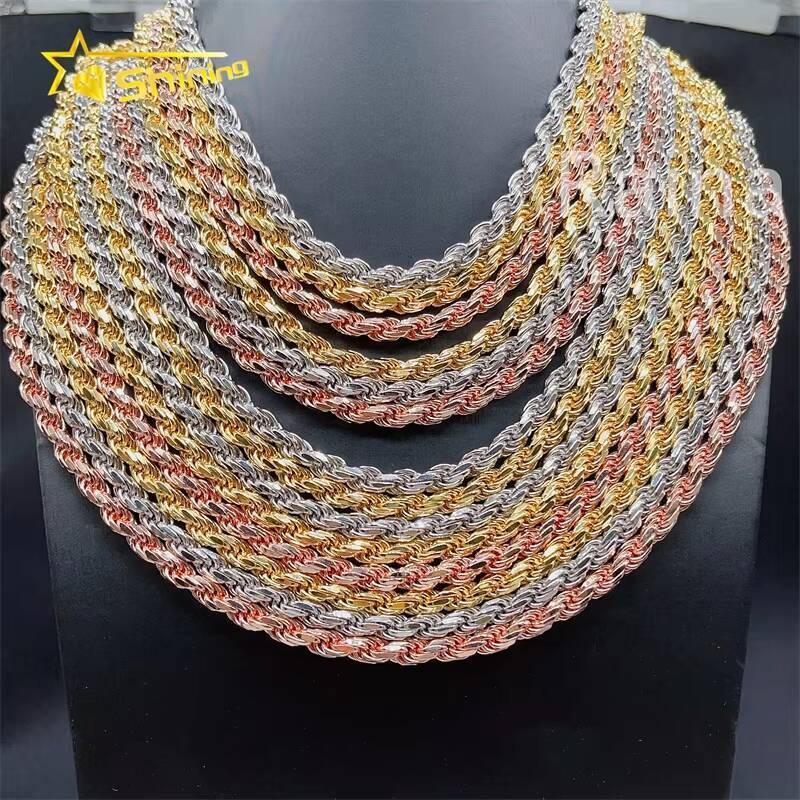Wholesale Price Gold 6mm Solid 925 Sterling Silver Vvs Moissanite Chains Men Rope Chain