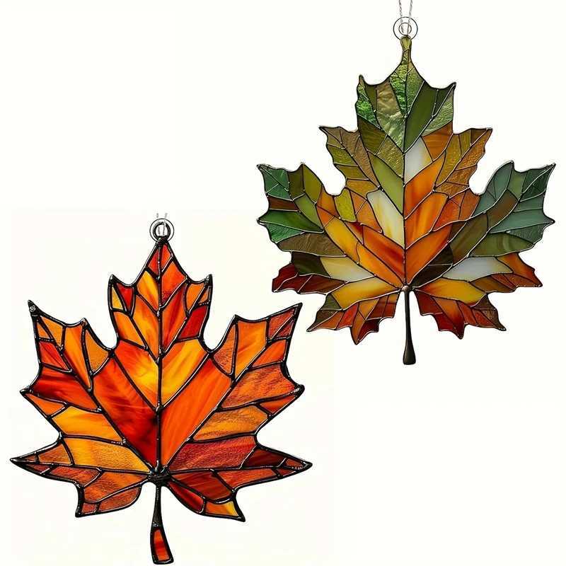 Maple Leaf Suncatcher Stained Glass Window Hanging Decor Glittering Fall Ornament For Thanksgiving Christmas Home Festival Gift C250919