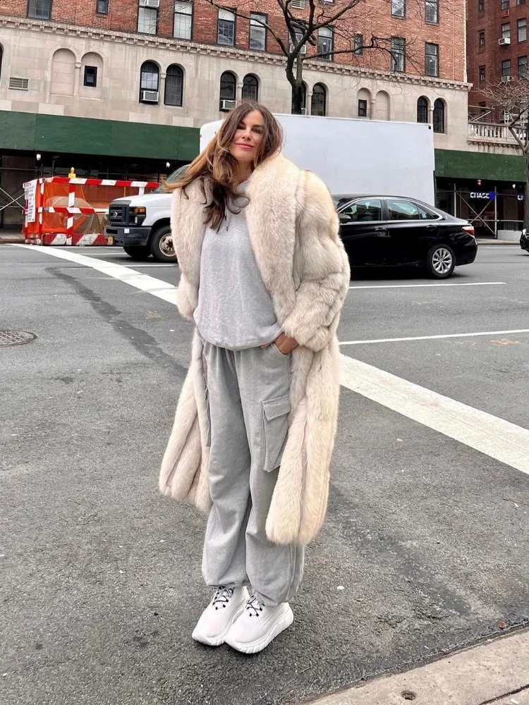 Winter Warm Faux Fur Jackets For Women Loose Long Coats With Lapel Collar Chic Vneck 2025 High Street Fashion Daily Outerwears 250918