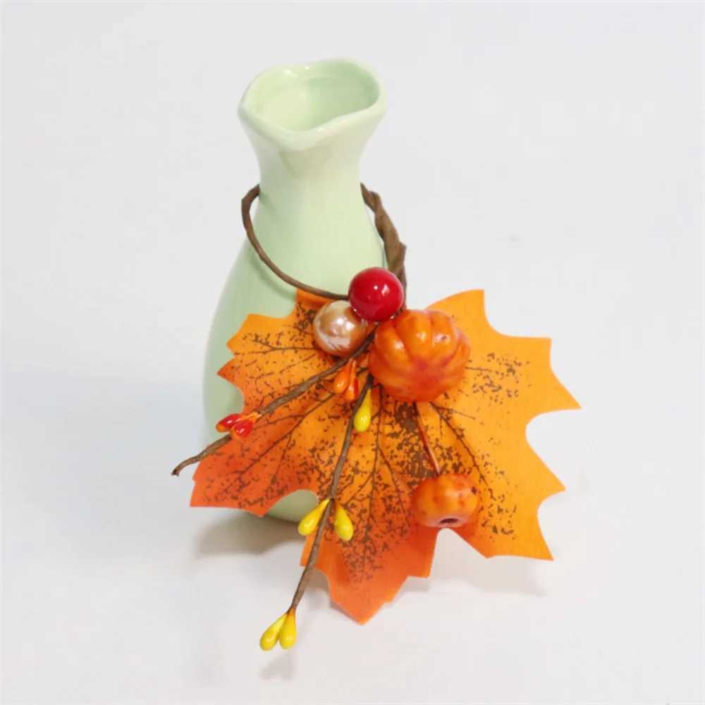 6Pcs Fall Themed Fall Napkin Ring Yellow Silk Harvest Napkin Holder Maple Leaf and Pumpkin Style Simulated C250919