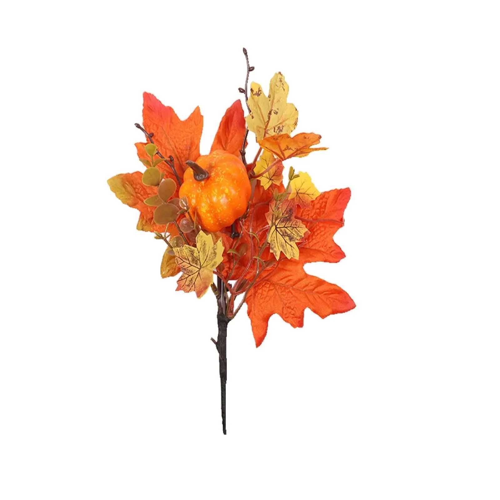 Fall Artificial Maple Leaf Stems Fall Picks And Sprays With Orange Pumpkins Sunflower Heads Cones Berries Party Home Decor C250919