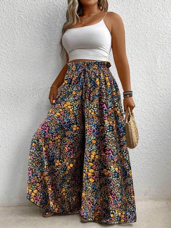 Plus Size New Fashion Casual Trousers Waist Wide Leg All-over Printed Pants for Teenagers Long Draping Trousers Slimming Effect