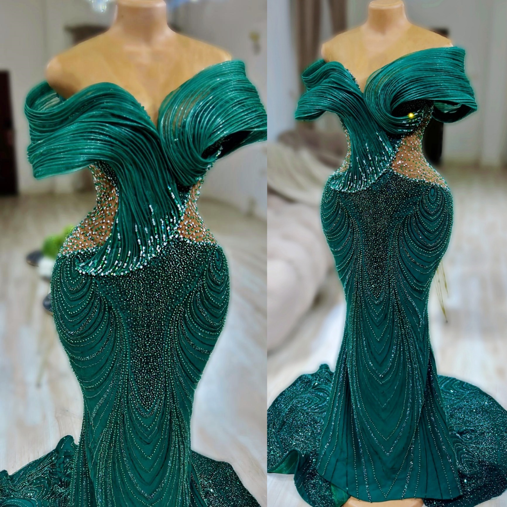 Mermaid Hunter Green Prom Dresses 2025 Sequined Beaded Crystals Evening Formal Party Second Birthday Engagement Gowns Plus Size Dress For Special Occa