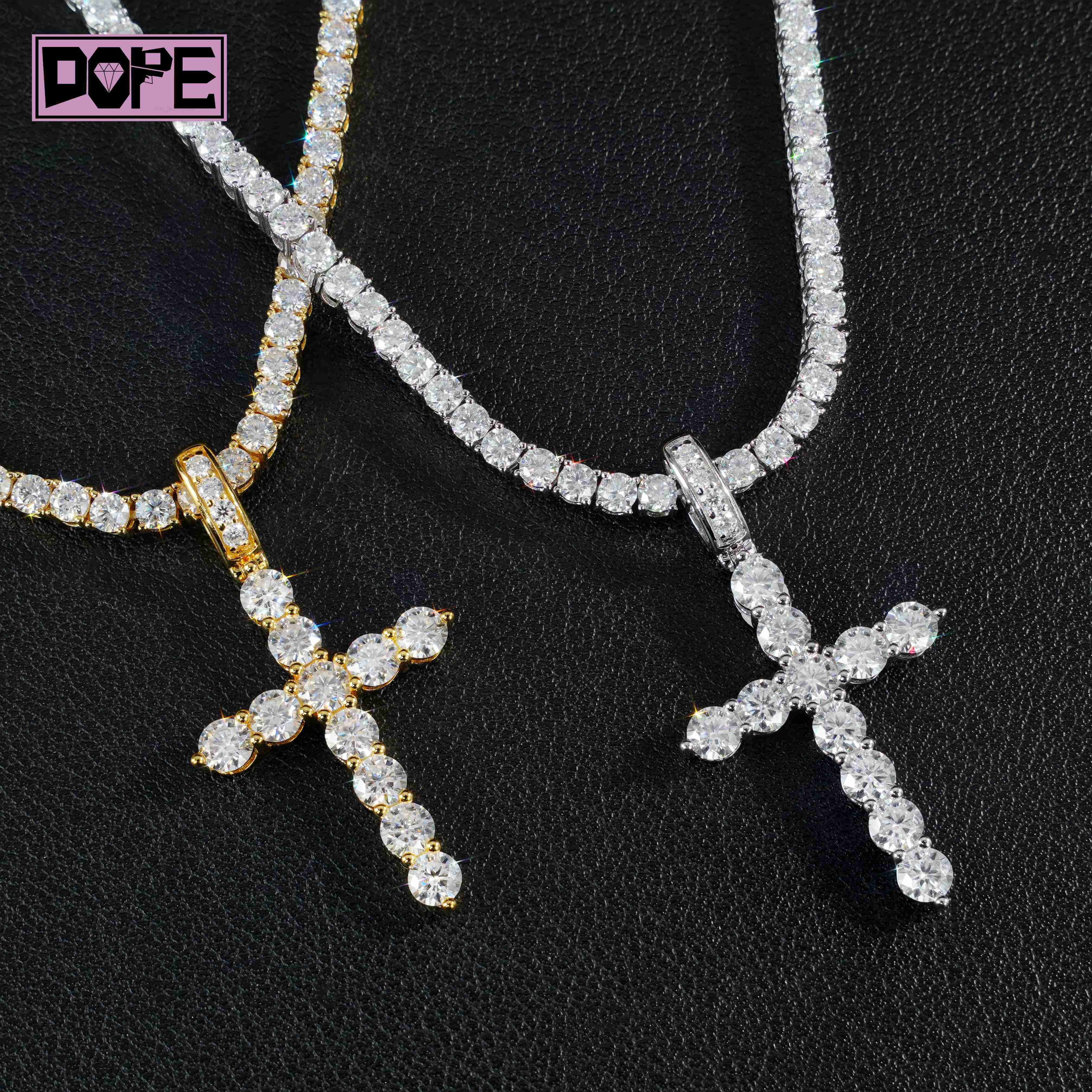 SizeCross Pendant 925 Silver 18k Gold Filled Hip Hop Tennis Cross Charm Round Cut Religious Moissanite Pendant