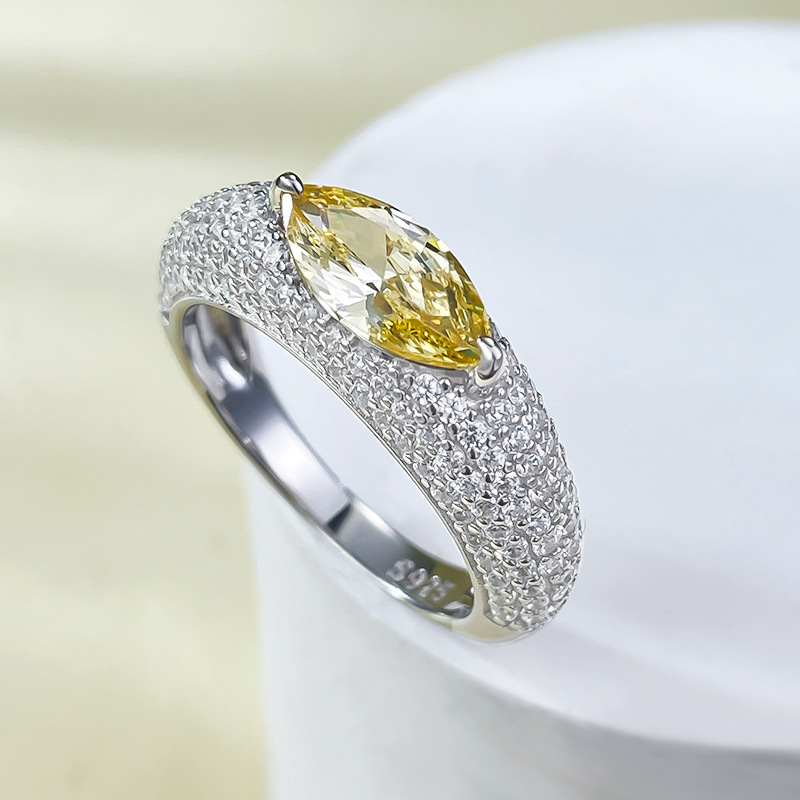 Choucong Deluxe Jewelry Sparkling High Quality Genuine 100% 925 Sterling Silver Marquise Cut Yellow Lab Moissanite Pave Zircon CZ Diamond Women Ins Br