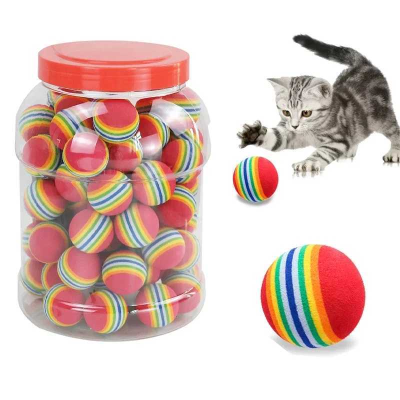 10PCS Rainbow Cat Toys Ball Interactive Cat Dog Play Chewing Rattle Scratch Ball Training Balls Pet Toys Supplies X250918