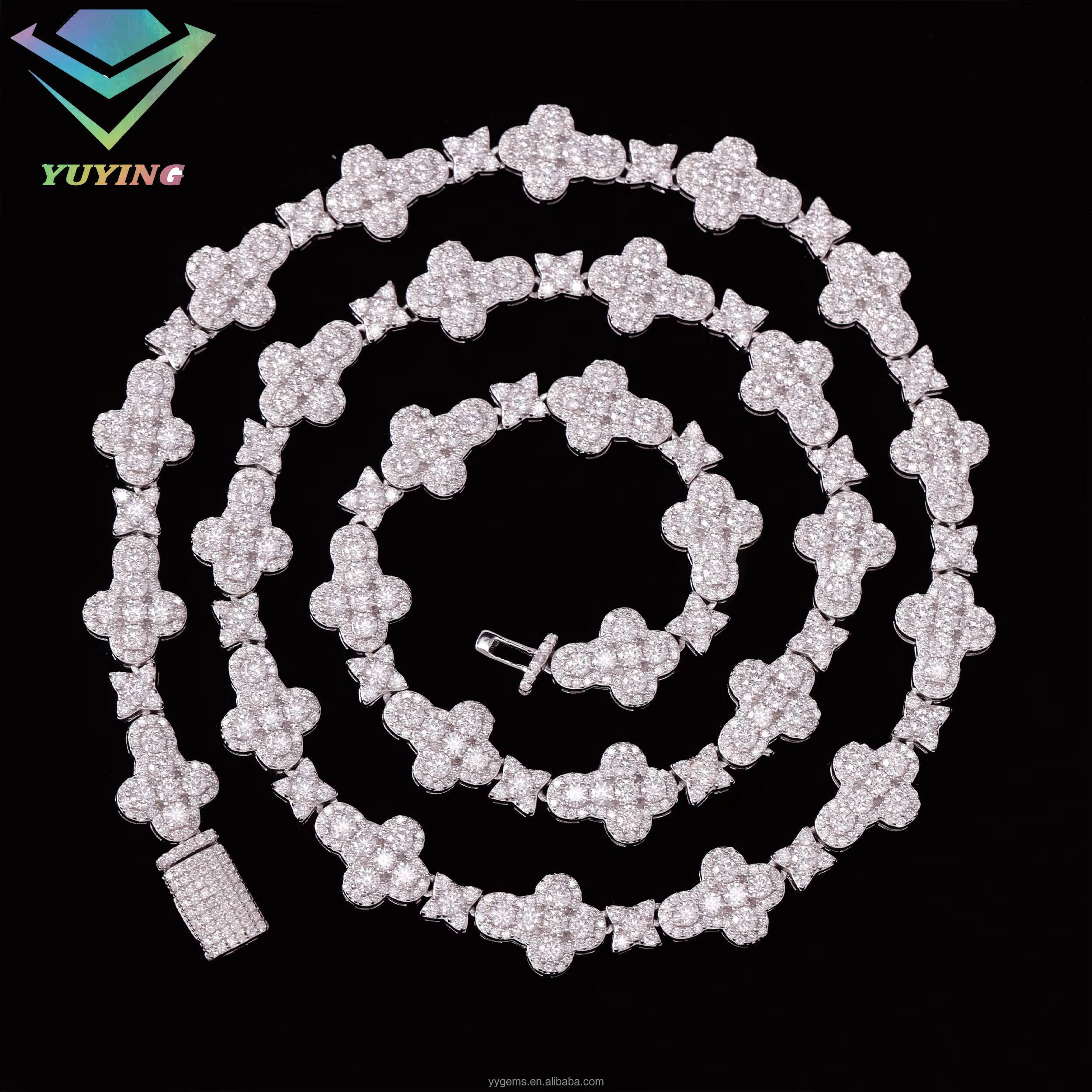 Fashion Cross Style VVS Moissanite Diamond Necklace 15mm Wide S925 Solid Silver Hiphop Cross Cuban Link Chain Fashion Jewelry