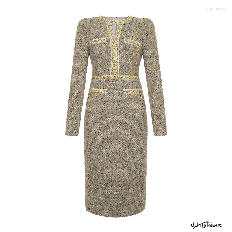Two Piece Dress Women Clothes Vintage Tweed Hollow Sexy O-Neck Slim Midi Pencil Elegant Fashion Evening Party Vestidos Formal Ocn ddmyfriend