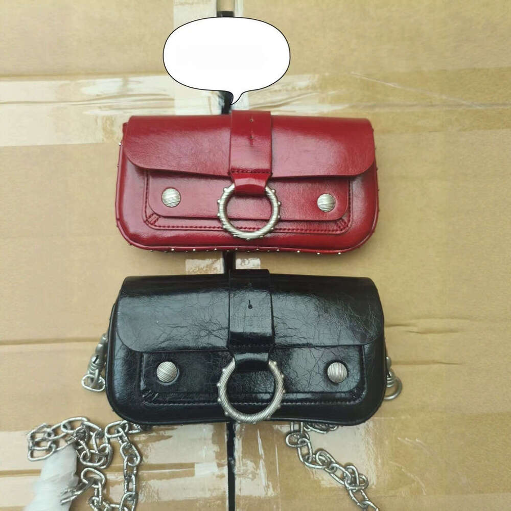 Patent Leather Classic Rivet Circle Trendy Fashion Simple Versatile Chain Shoulder Crossbody Small Square Bag B5
