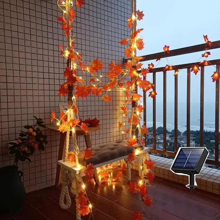 10M Solar Artificial Autumn Maple Leaves Garland Led Fairy Light for Christmas Decoration Thanksgiving Party DIY Decor Halloween C250919