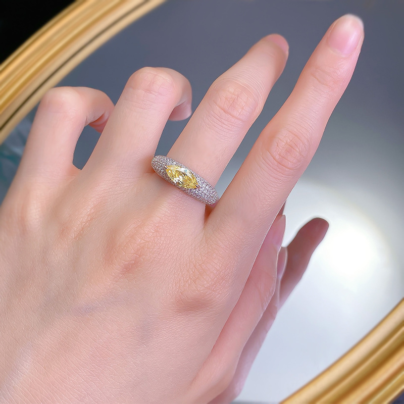 Choucong Deluxe Jewelry Sparkling High Quality Genuine 100% 925 Sterling Silver Marquise Cut Yellow Lab Moissanite Pave Zircon CZ Diamond Women Ins Br