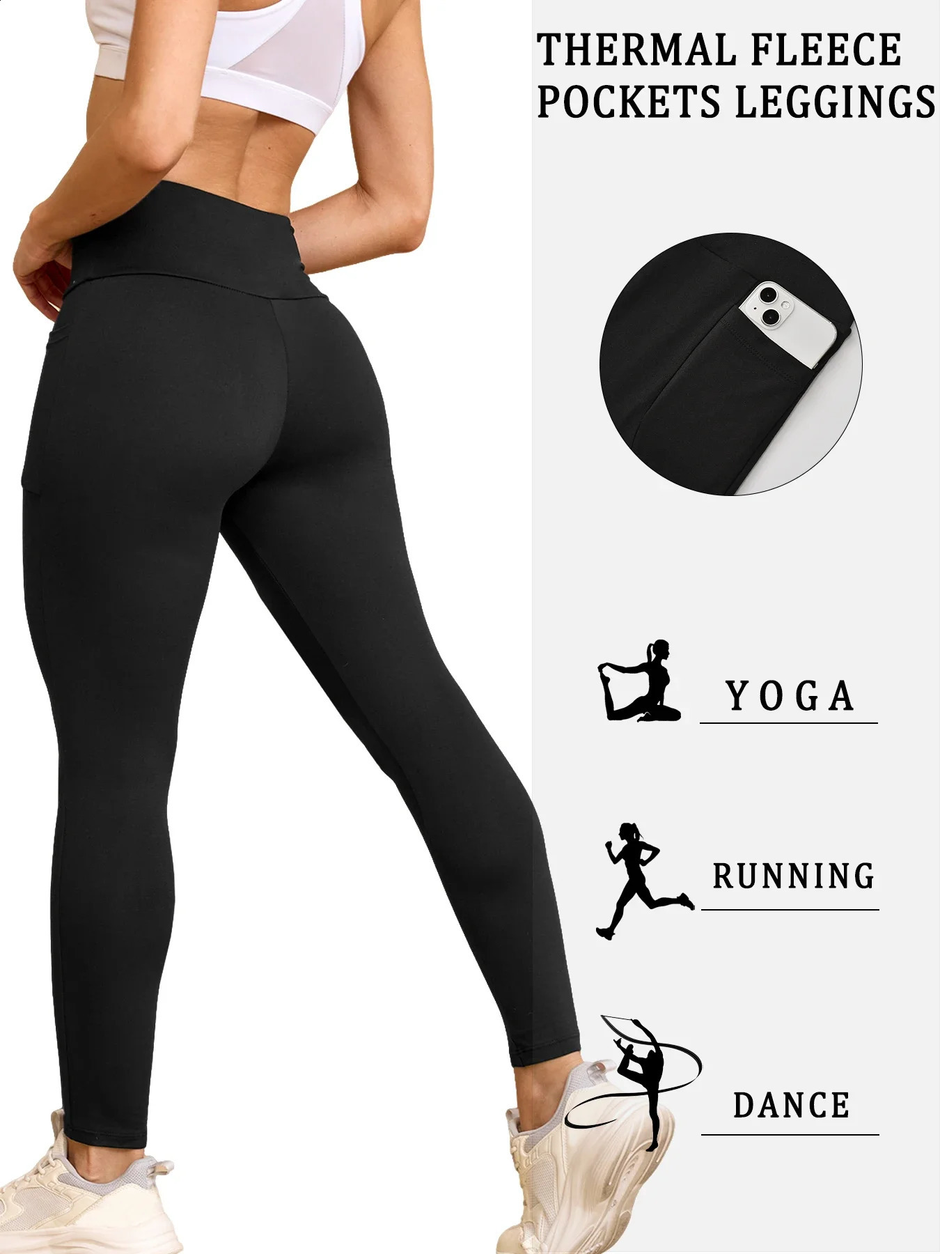 Womens Thermal Fleece Lined High Waisted with pockets Leggings Workout Winter Warm Thick Tights Soft Yoga Running Pants 250918