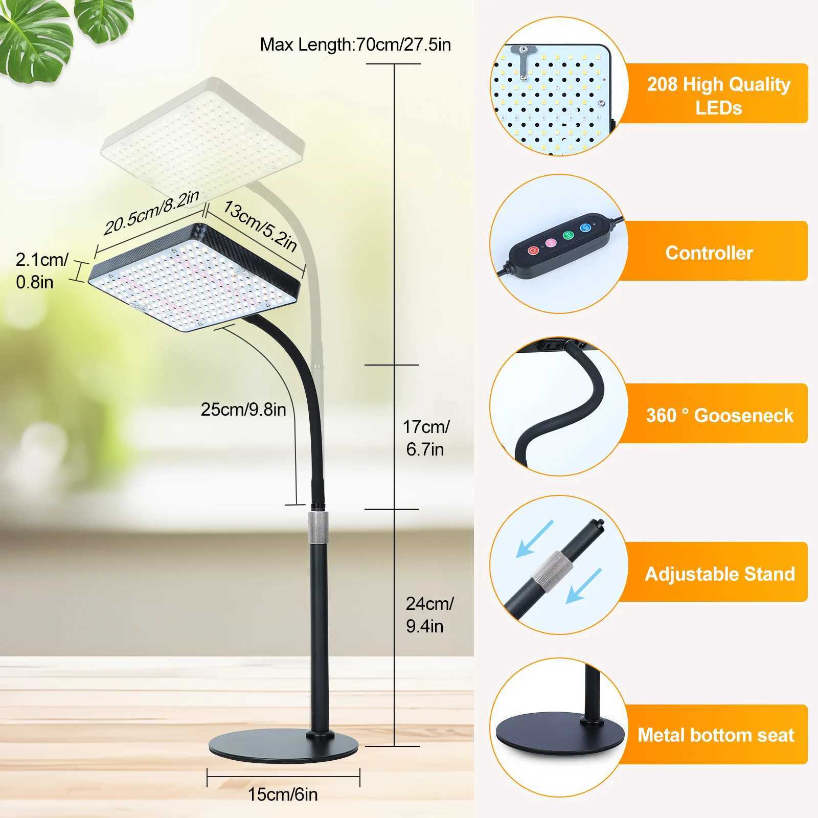 FECiDA Grow Lights for Indoor Plants Full Spectrum 25 Watt Desk Grow Light 4812 Hr Timer Table Top Houseplants Grow Lamp C250919