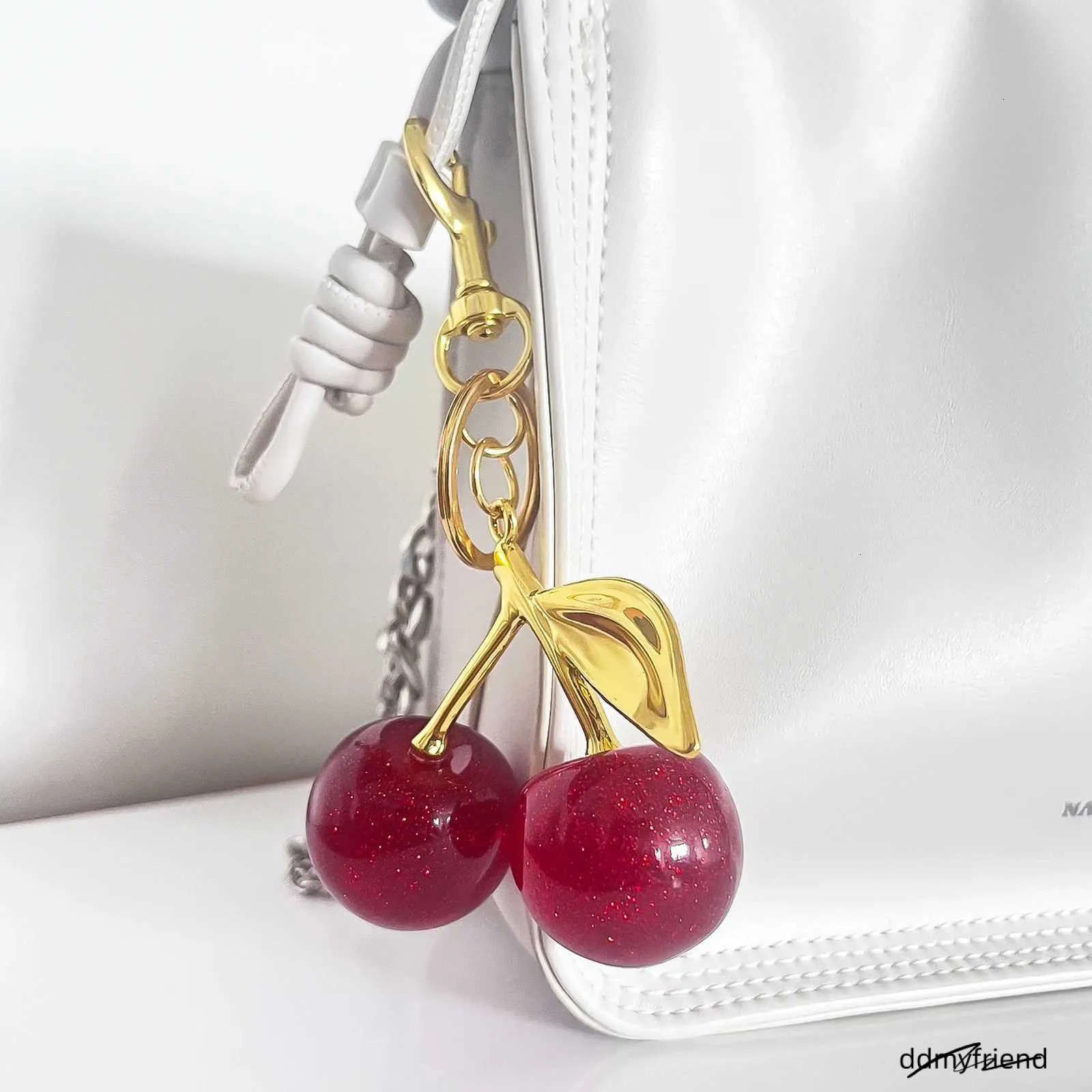 Delicious Exquisite Crystal Fruit Bag Charm Keychain Pink Cherry Keyring For Elegant Women Jewelry Accessories Gift S250814 ddmyfriend