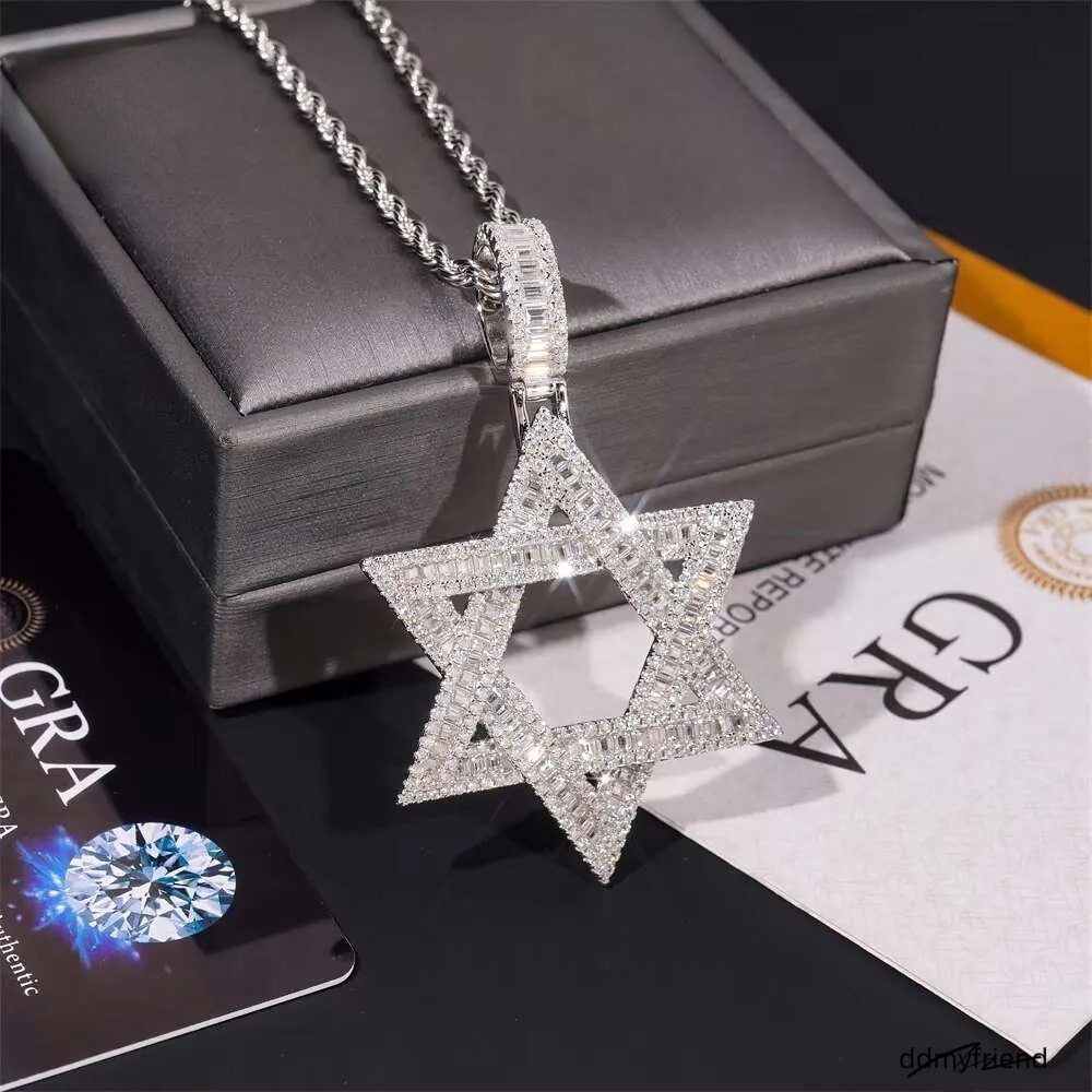 Pass Tester Sier Hexagram Charms Gold Plated VVS Moissanite Dia Pendant ddmyfriend