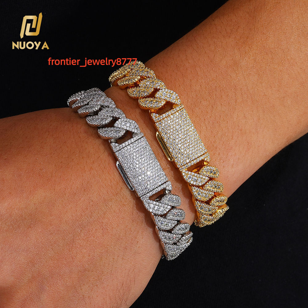 NUOYA 14MM Silver Plated Cuban Link Bracelet Iced Out Diamonds Bling Hip Hop Jewelry Gift for Unisex Luxury Miami Cuban Chain