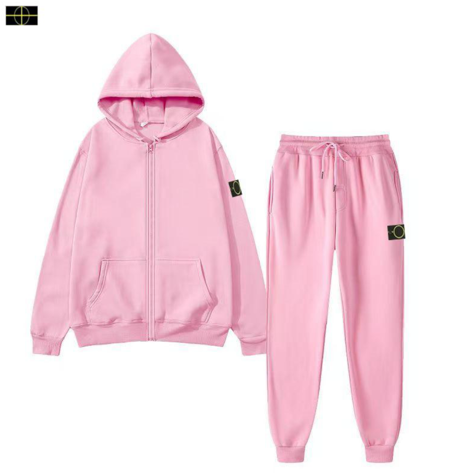 Large size clothing stones new casual men's and women's zipper hoodie set islands cardigan hooded set autumn and winter two-piece set sportswear -919