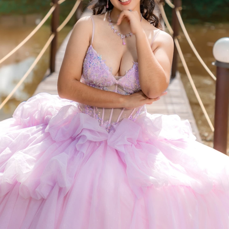 Light Lilac Shiny Quinceanera Dresses Spaghetti Strap Lace Beading Corset Tull Bow Party Birthday Sweet 16 Dress Vestidos De 15 Anos