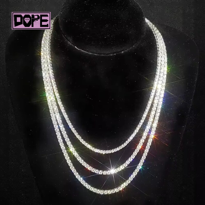 4mm 5mm New Arrival Moissanite Tennis Chain Pass Diamond Tester 925 Sterling Silver Iced Out Tennis Chain