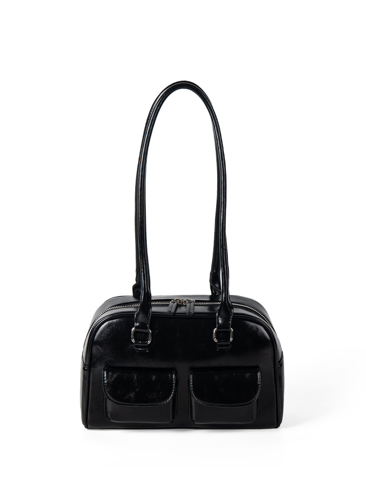 2025 New Korean-Style Niche Ins Textured Oiled Wax Leather Single-Shoulder Underarm For Women Large-Capacity Hand-Held Bowling Bag