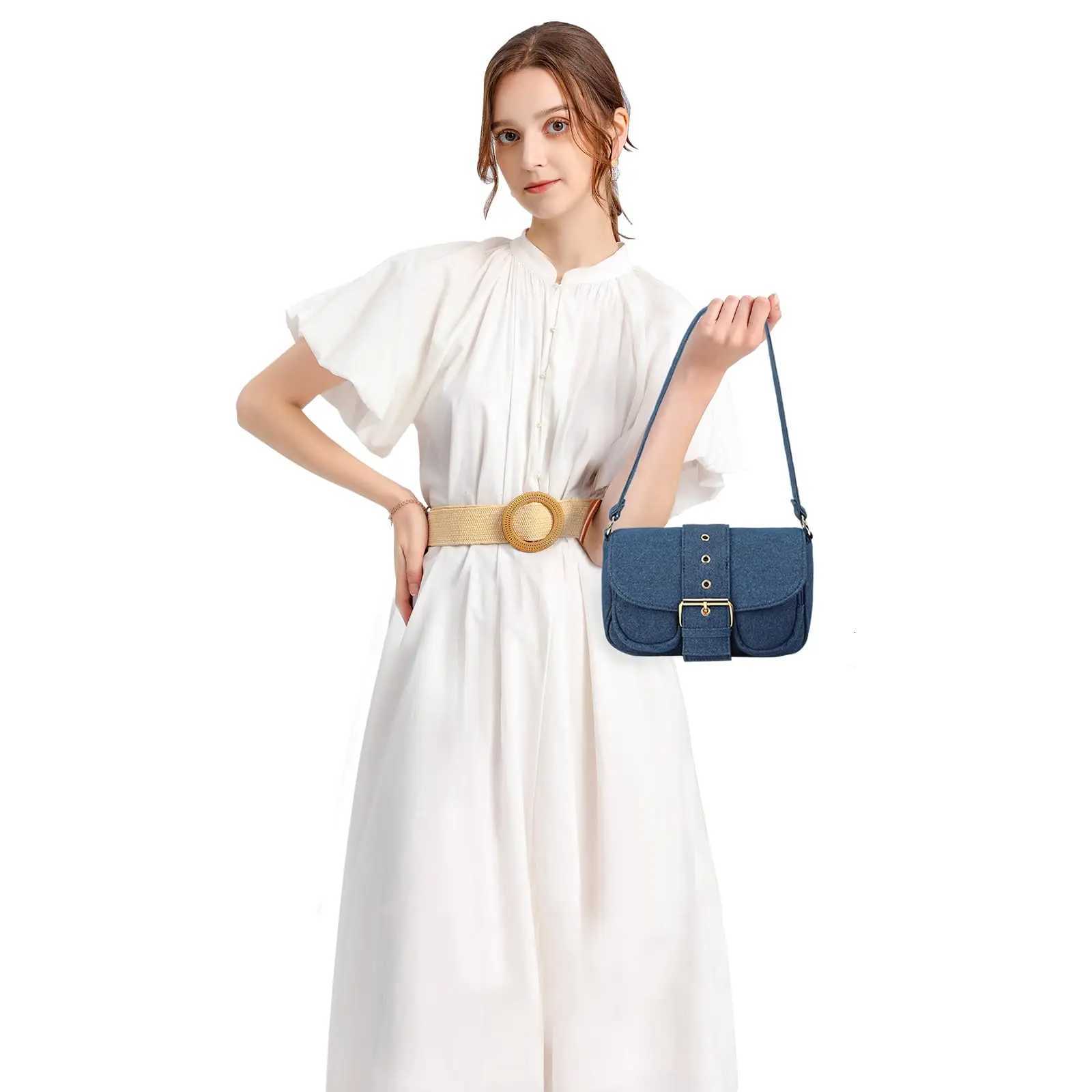 Blue Denim Buckle Crossbody Bag Adjustable Strap High Capacity Retro Shoulder PurseXJ250918