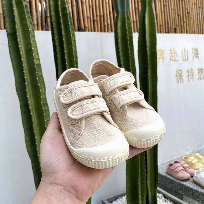 Toddler Kids Retro Canvas Children Soft Bottom Solid Color Board Lightweight Breathable Hook and Loop Casual Shoes