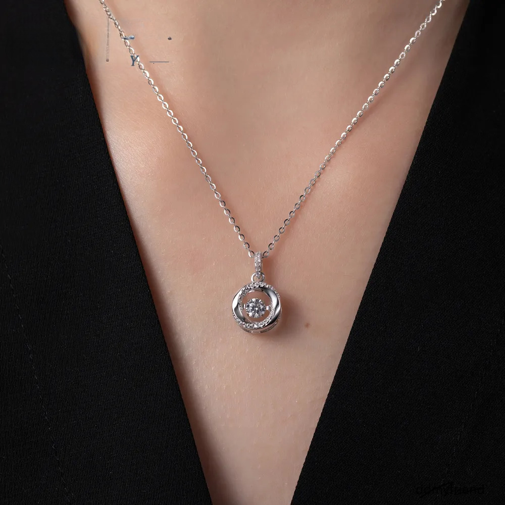 Fashion Jewelry White Gold Plated Sterling Sier Chain Round Moissanite Dia Pendant Women Necklace With GRA Certificate ddmyfriend