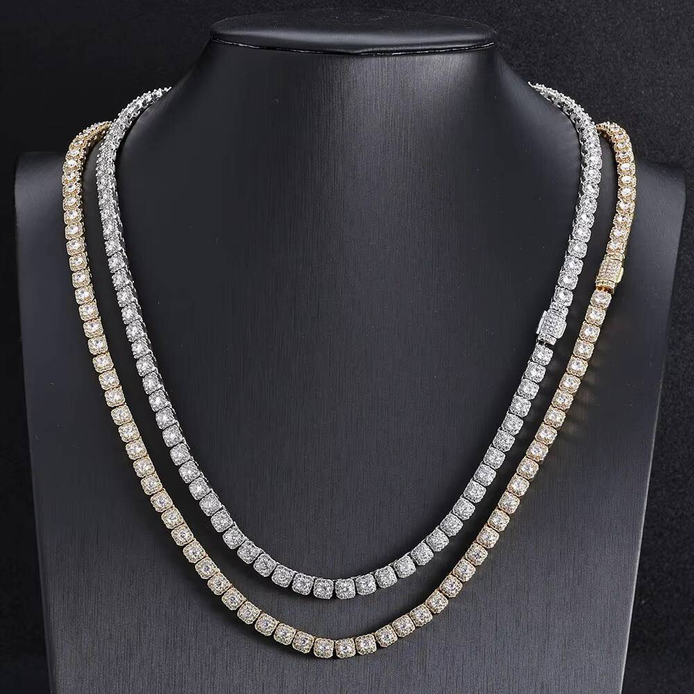 NUOYA 5mm Clustered Tennis Chain Necklace 925 Silver Iced VVS Moissanite High Quality Bling Hip Hop Jewelry