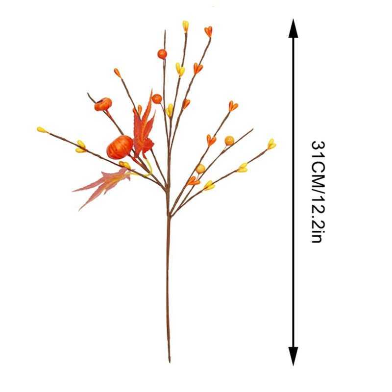 Artificial Maple Leaf Branches Pumpkin Berry Harvest Autumn Ornament Halloween Decor Home Thanksgiving Glossy Berry Twigs Decor C250919