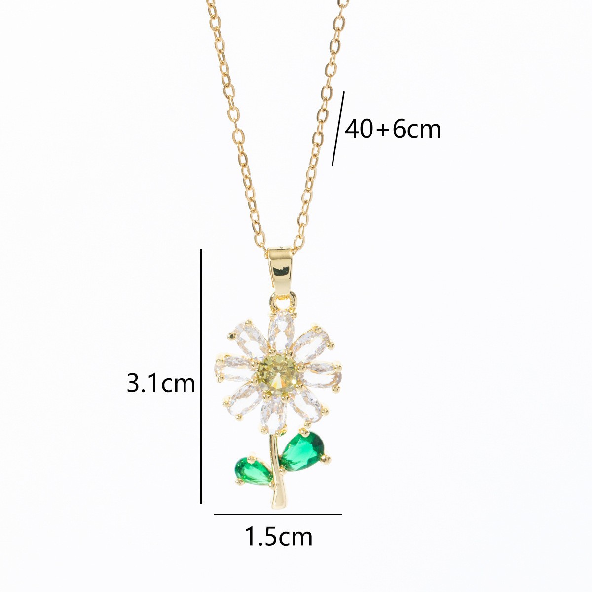 Gold - Toned Crystal Flower Pendant Necklace With Clear Rhinestones Delicate Daily & Dainty Jewelry Gift For Her Elegant & Trendy Accessory