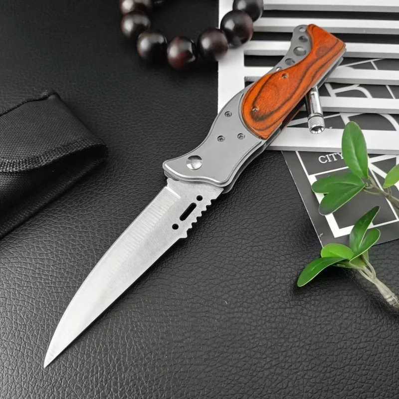 201A Push Button Knife 20 Steel Inlaid with Colored Wood Handle 440C Blade Wilderness Camping Hunting Defensive Combat Knives L250919