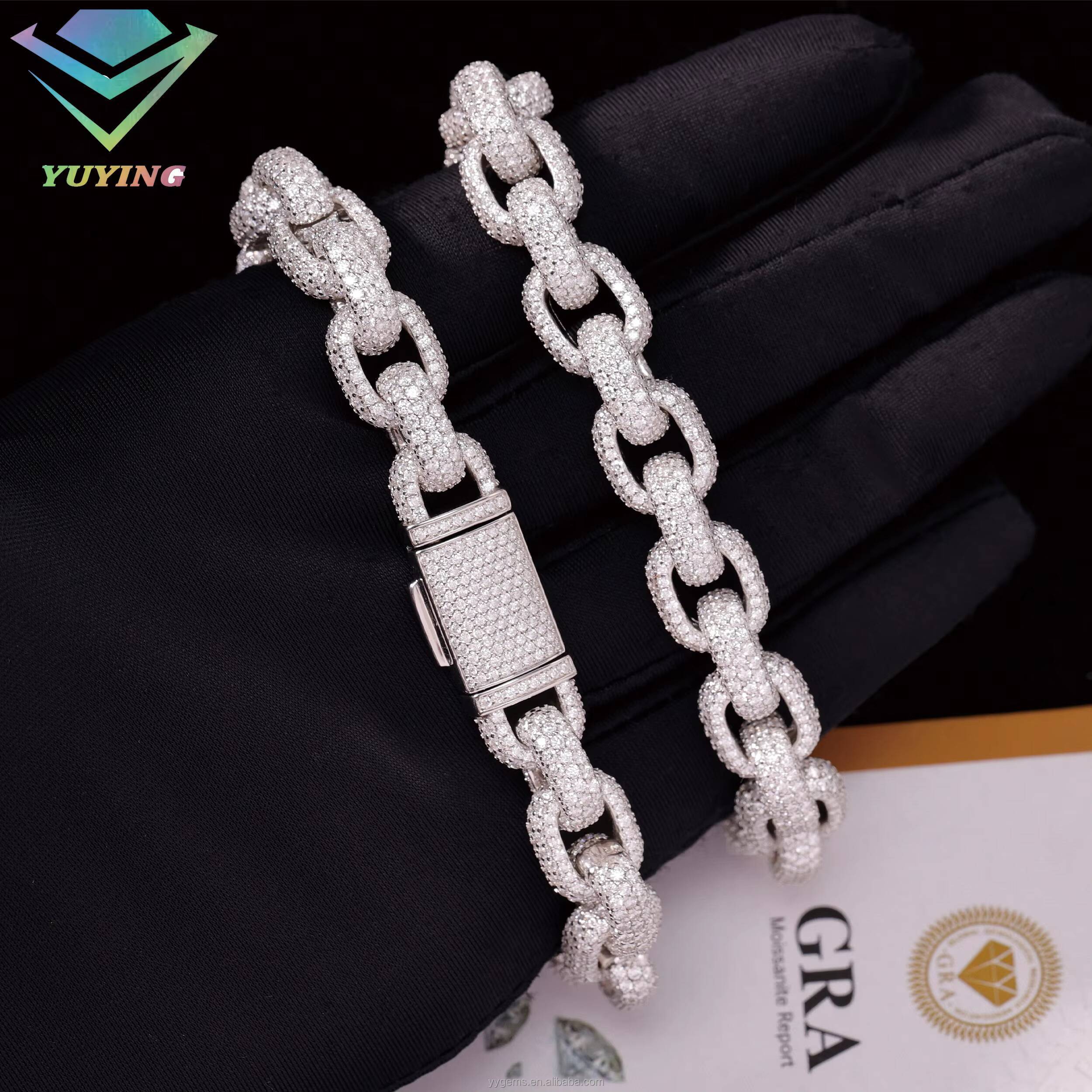 Fine Jewelry 10mm Rope Style Bracelet S925 Silver VVS Moissanite Iced Diamond Cuban Bracelet for Men Women