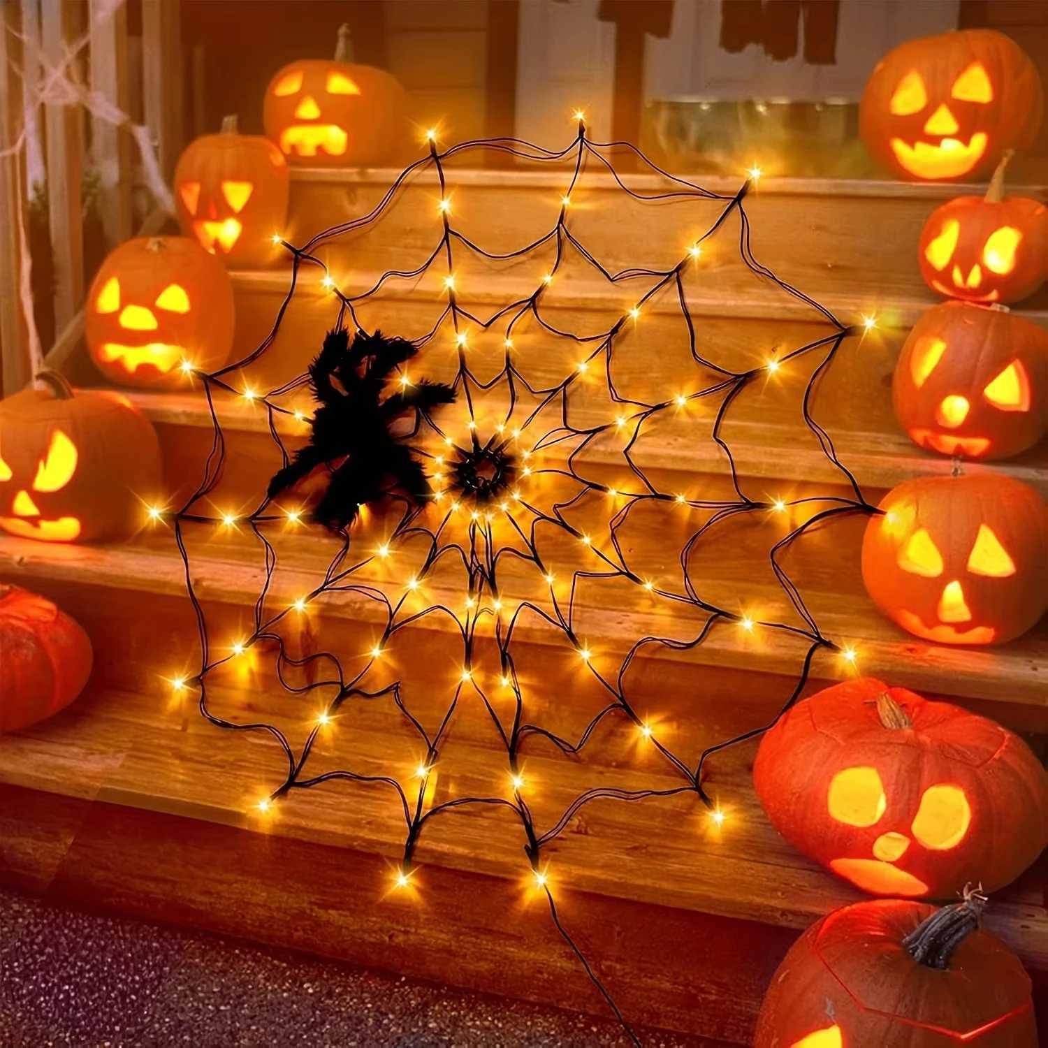 Halloween Spider Web Light Battery Powered LED String Lights with 8 Lamp Mode for Haunted House Halloween Home Window Wall Decor C250919