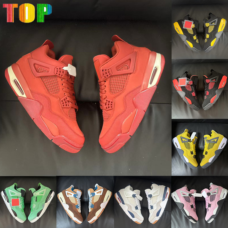 High quality 4 basketball shoes 4s red White thunder Military Black Cat University Blue Seafoam UNC Tour Yellow Bordeaux Oreo outdoor men women sneakers trainers