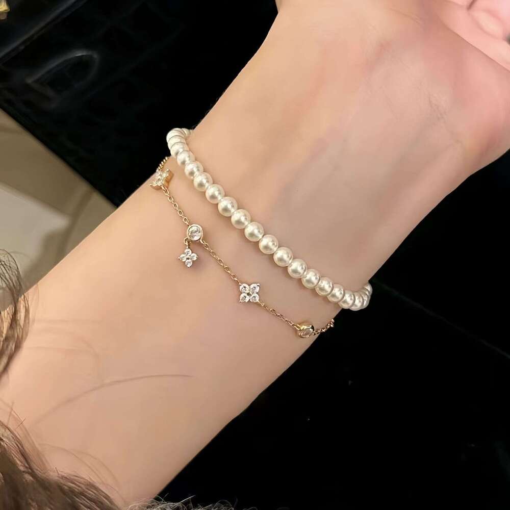 Real Gold Plated Zircon Flower Korean Style Simple High-end Feel Bracelet Niche Temperament Versatile Jewelry for Women
