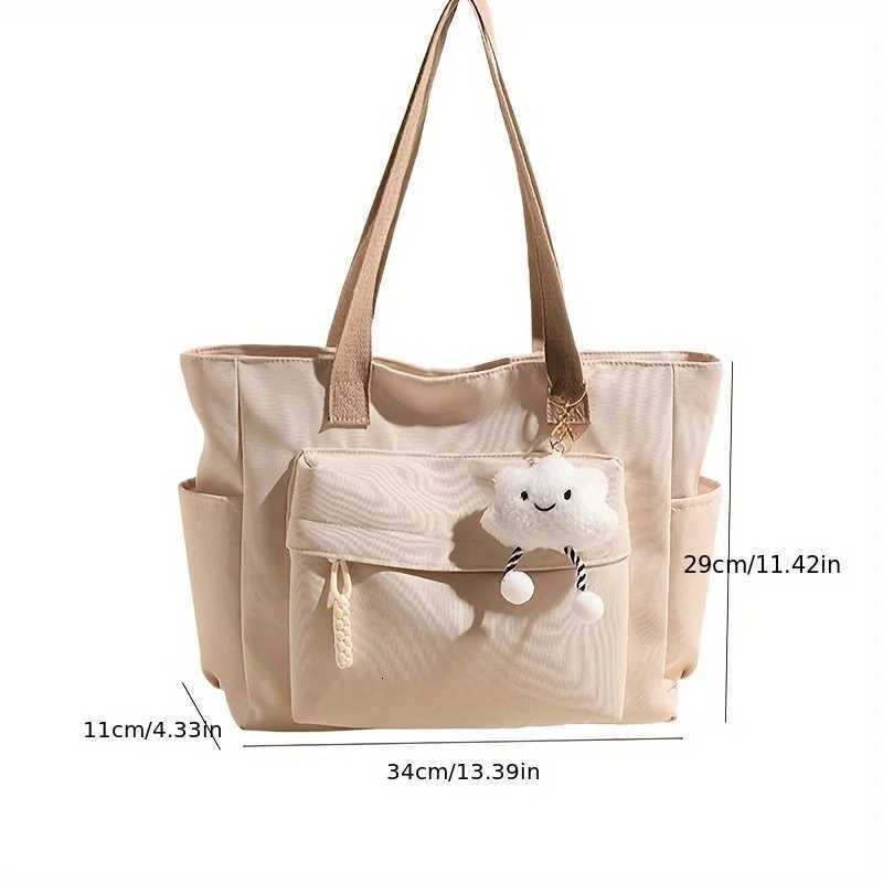 Womens Bags Large Capacity Japanese Style Tote Bag Multi Compartment Zipper Closure Cute Plush Fixed Strap Casual EleganceXJ250918