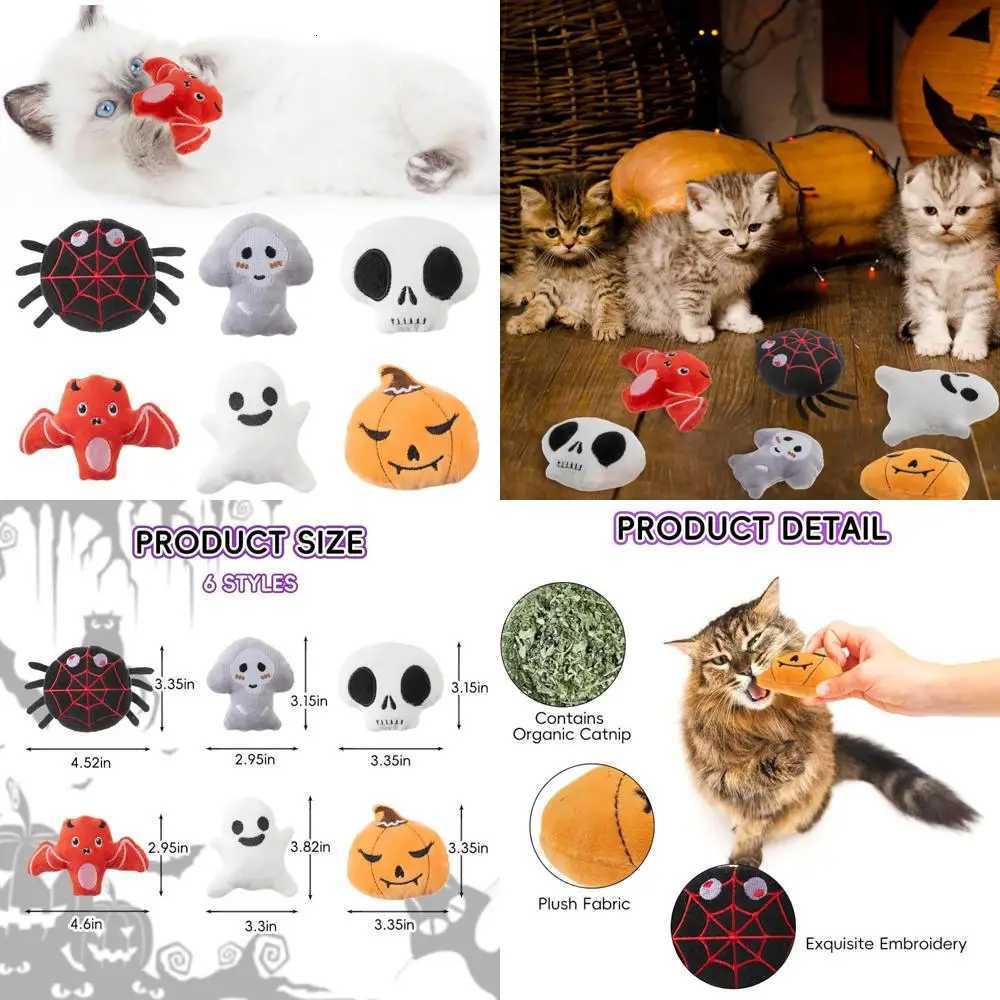 6pcs Halloween Catnip ToyIndoor Pumpkin Ghost Shaped Cat Toy Plush Interactive Chew Bite Toys for Cat Kitten Indoor Festive Hol X250918