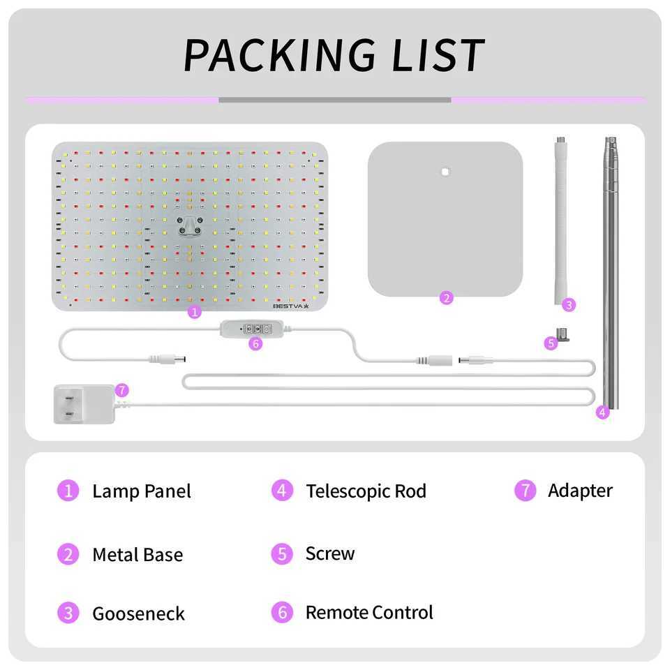 BESTVA 36W Grow Lights with Stand Full Spectrum LED Plant Light 1259 Inch Height Adjustable with Timer Dimmable Brightness C250919