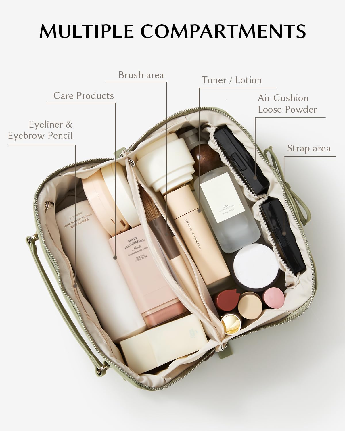 Flat Lay Travel Cosmetic Bag Spacious Waterproof Cute Printed Women Makeup Organizer Toiletry Pouch