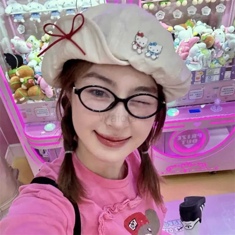 Sanrio Sweet Y2k Hello Kitty Anime Kawaii Fashion Girly Heart Hat Cute Cartoon Sun Block Painter Cap Ins Gifts for Girls L250919