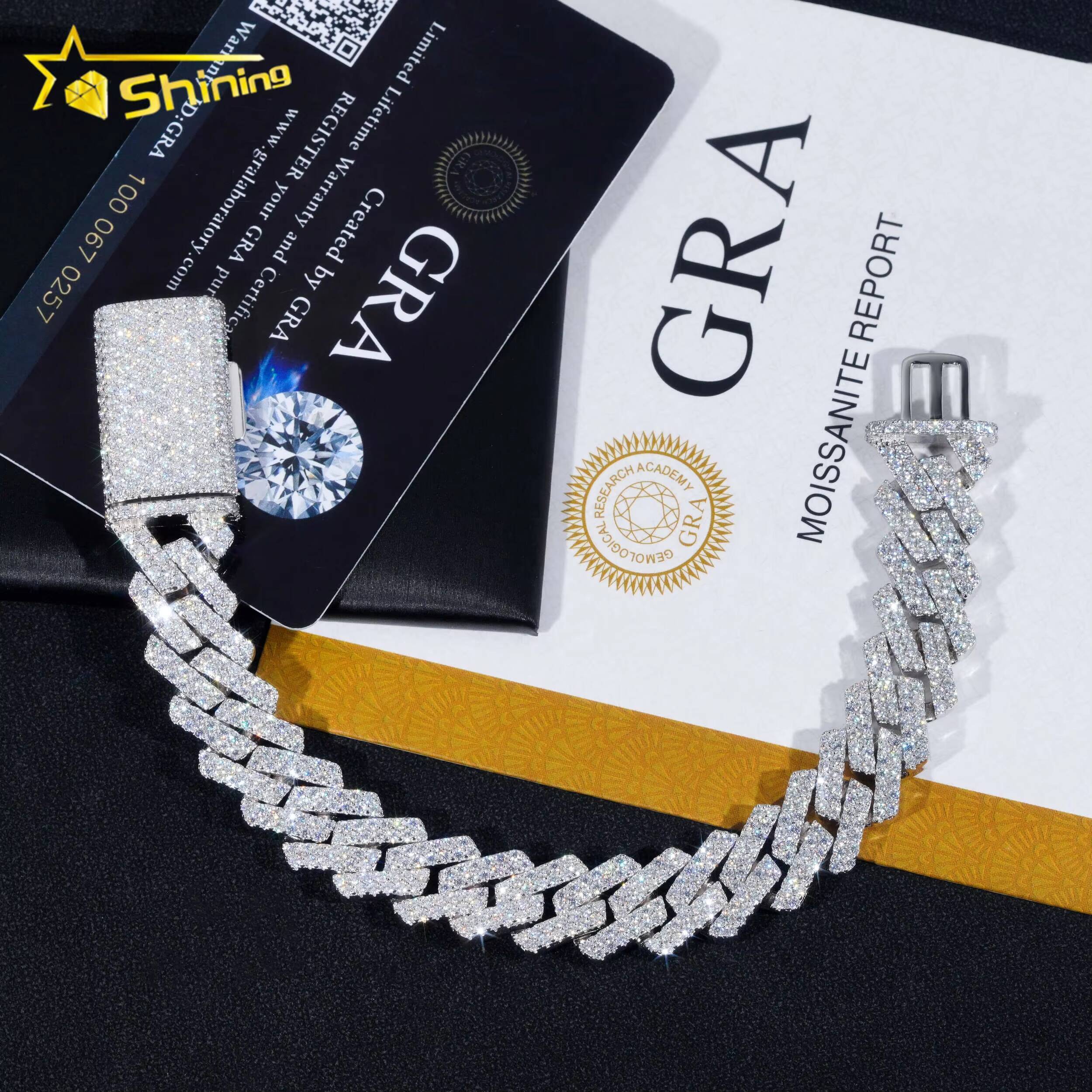Trendy Two Rows 14mm Moissanite Bracelet 925 Sterling Silver Hip Hop Fine Jewelry Vvs Moissanite Diamond Cuban Link Bracelet Men