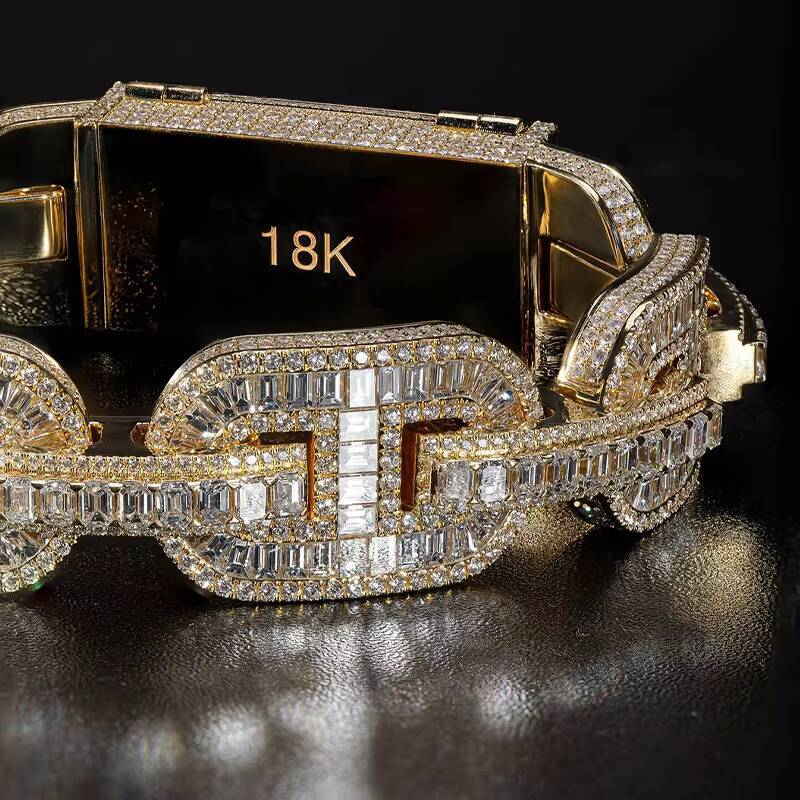 Hip Hop Jewelry Iced Out Pig Nose Chain18k Gold Bling Baguette Coffee Bean Chain Bracelets Men Women Moissanite Bracelet