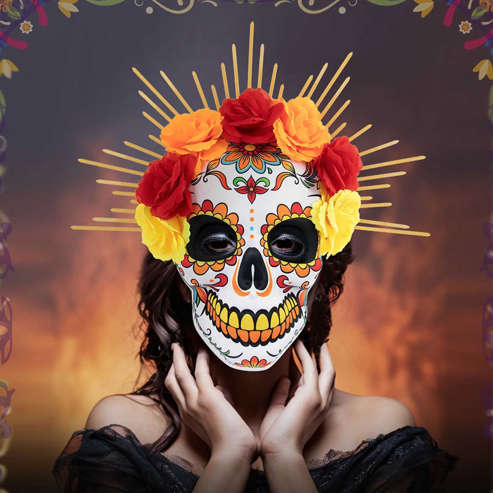 The Dead Day Masks Sugar Skull Full Face Mask for Halloween Costume Cosplay Mexican Masquerade Party Mask Festival Ghoulish Mask L250918