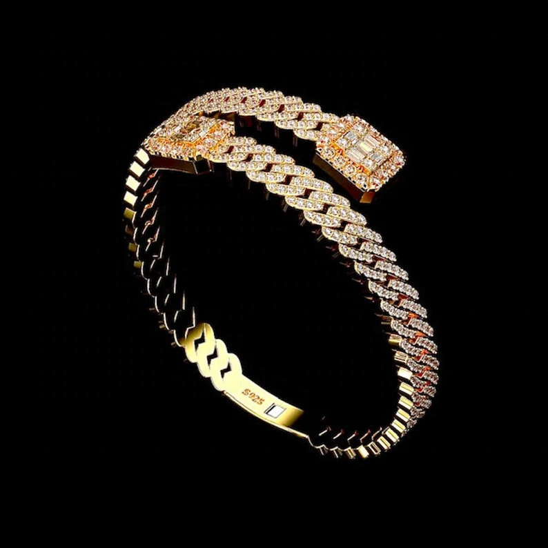Special Design Luxury Jewelry Customized Trend Cuban Silver Plated 18k Gold Bracelet Moissanite Diamond Iced Out Cuban Bracelet Bangles