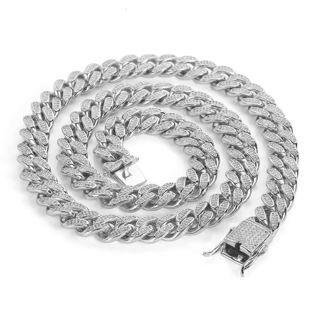 Wholesale Hip Hop Jewelry Cuban Chains White Gold Plated Cuban Link Chain Iced Out Cuban Chain Necklace