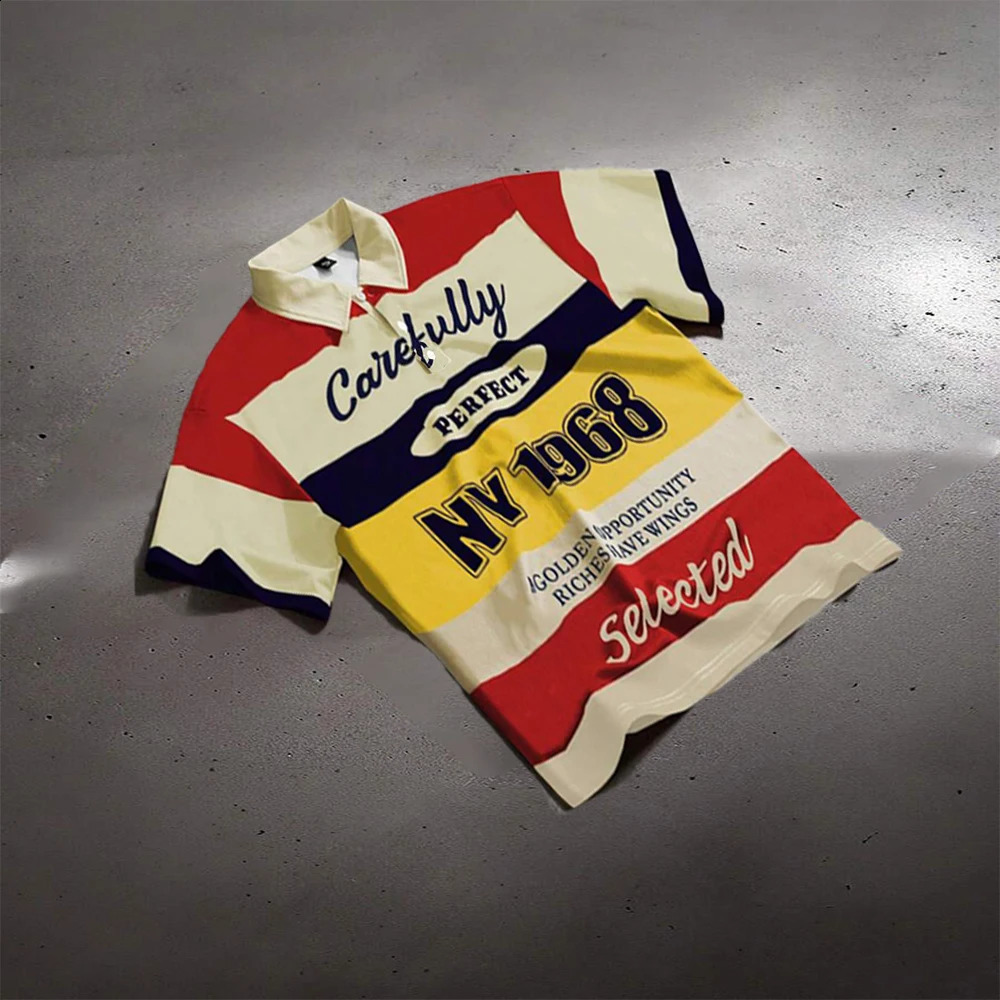 Mens Fashion Vintage Contrast Color Rugby POLO Shirt Lapel Stripe Retro Preppy Streetwear Unisex Classic Short Sleeve Tops 250919