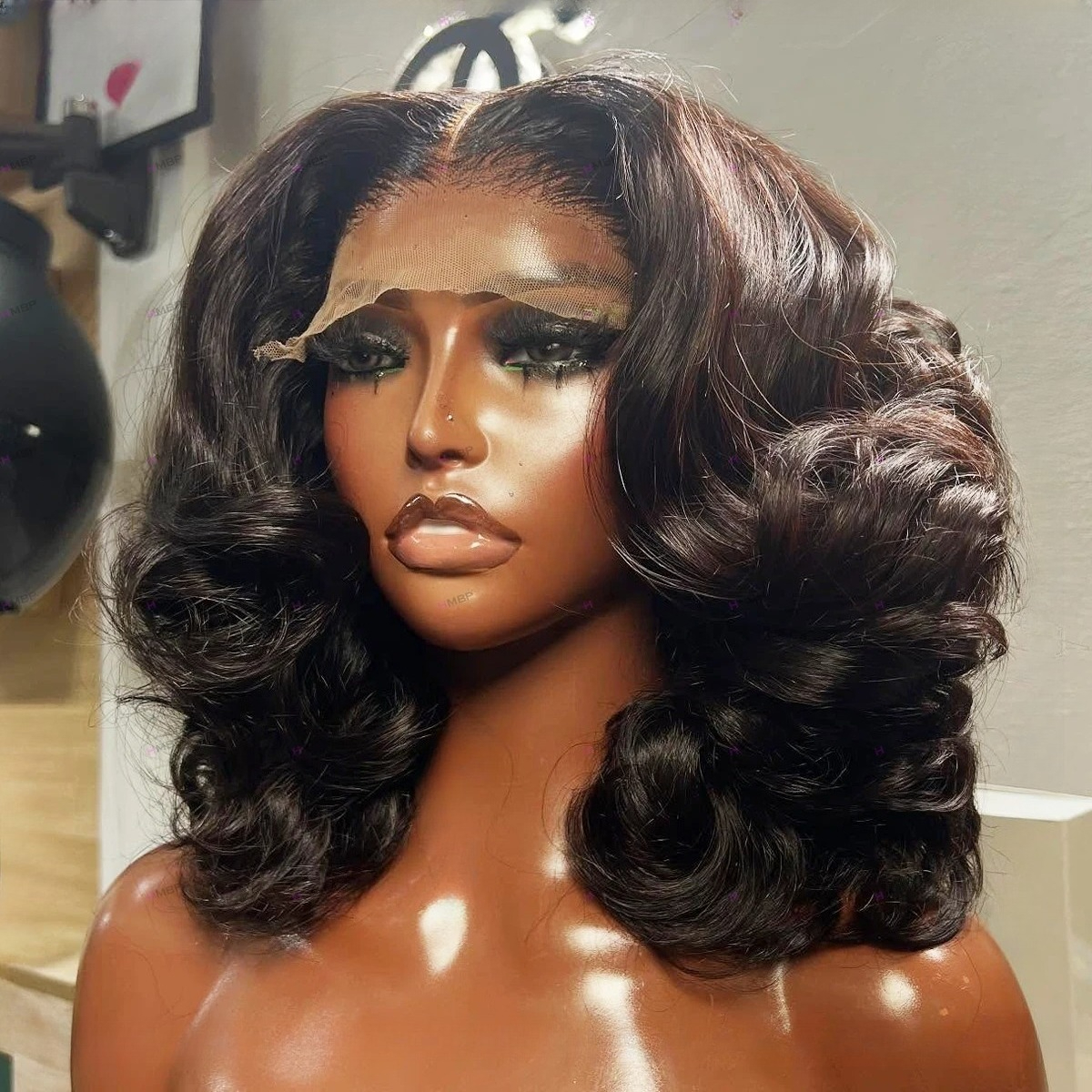 Bouncy Curly Wigs 300 Density Glueless Lace Wig Short Bob Human Hair Wigs Ready To Wear 13x6 HD Lace Frontal Wig Preplucked Hair For Women